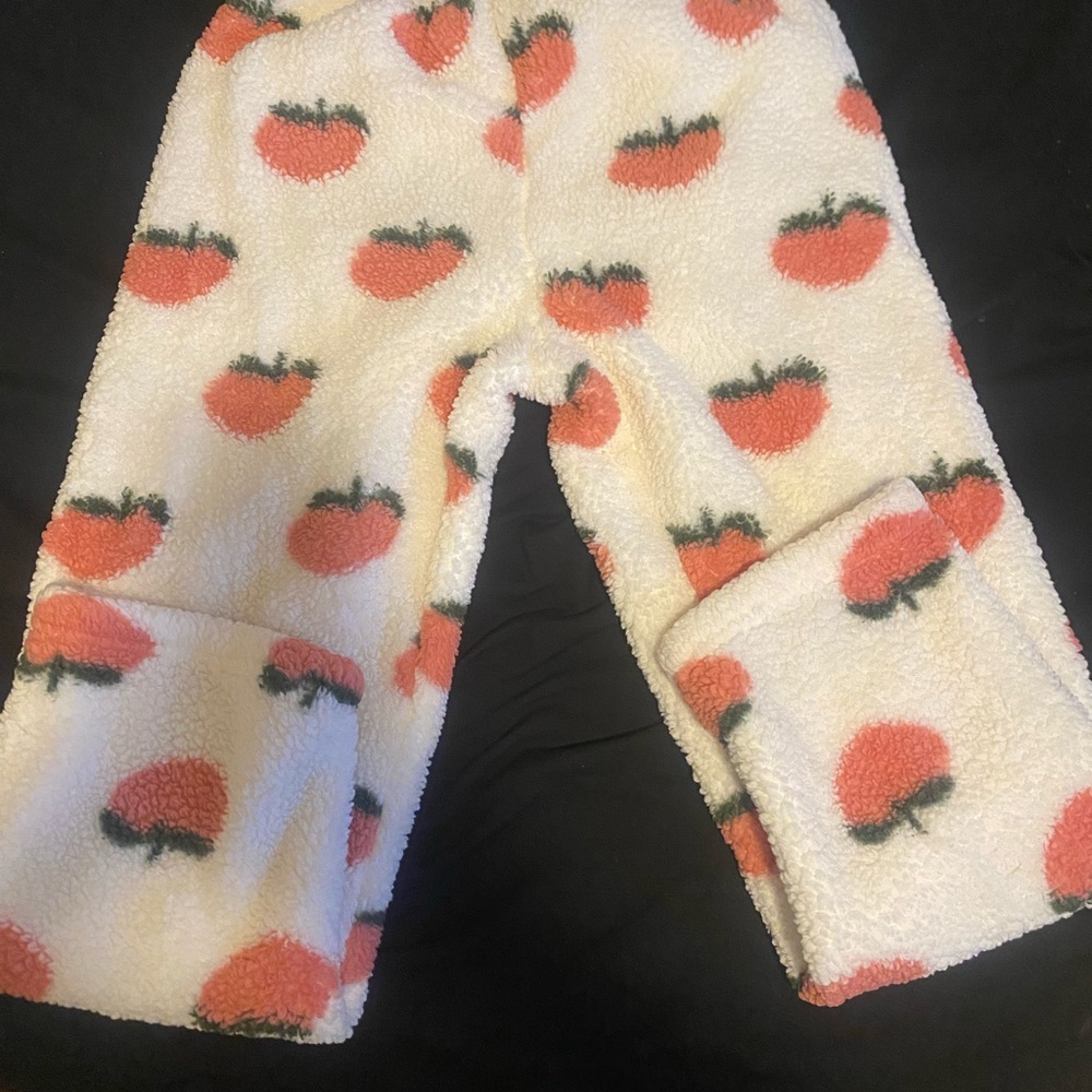 Cozy Fleece Pants Set with Tomato, Pink Strips, And Heart Print